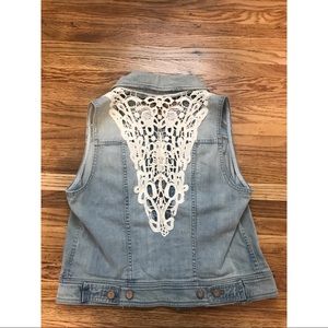Anthropologie Pilcro Light Wash Denim Lace Vest